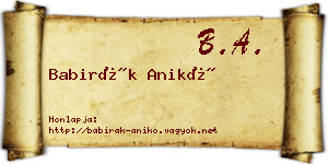 Babirák Anikó névjegykártya